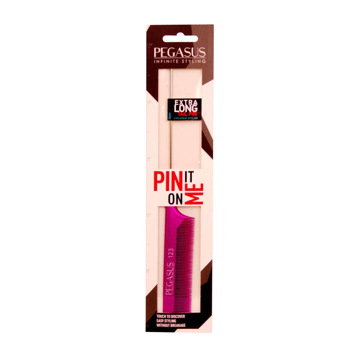 Pegasus MICOLOR 123, 9.75in Hard Rubber Fine Tooth Pintail Comb, Seamless, Anti Static, Heat and Chemically Resistant, Stainless Steel Pin, Great for Parting, Coloring Hair | Peines de goma dura - Pink