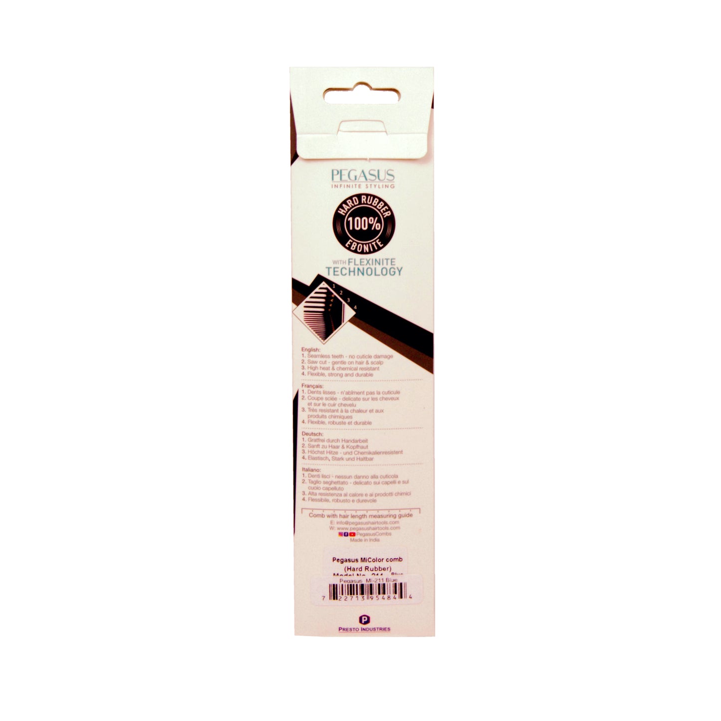 Pegasus MICOLOR 211, 9in Hard Rubber Cutting Comb With Sectioning Tooth, Anti Static, Heat and Chemically Resistant, Wet Hair, Everyday Grooming Comb | Peines de goma dura - Gold