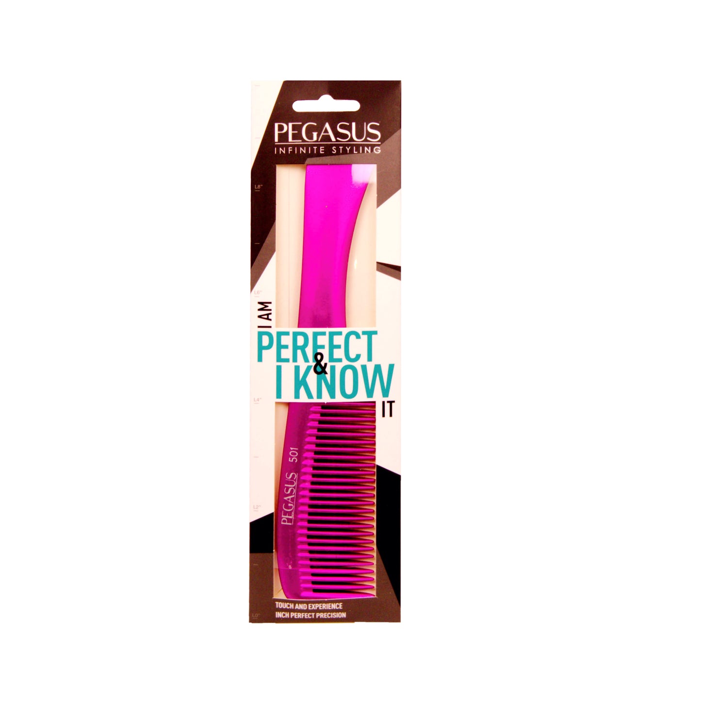 Pegasus MICOLOR 501, 9in Hard Rubber Handle Comb, Handmade, Seamless, Smooth Edges, Anti Static, Heat and Chemically Resistant, Wet Hair, Everyday Grooming Comb | Peines de goma dura - Pink