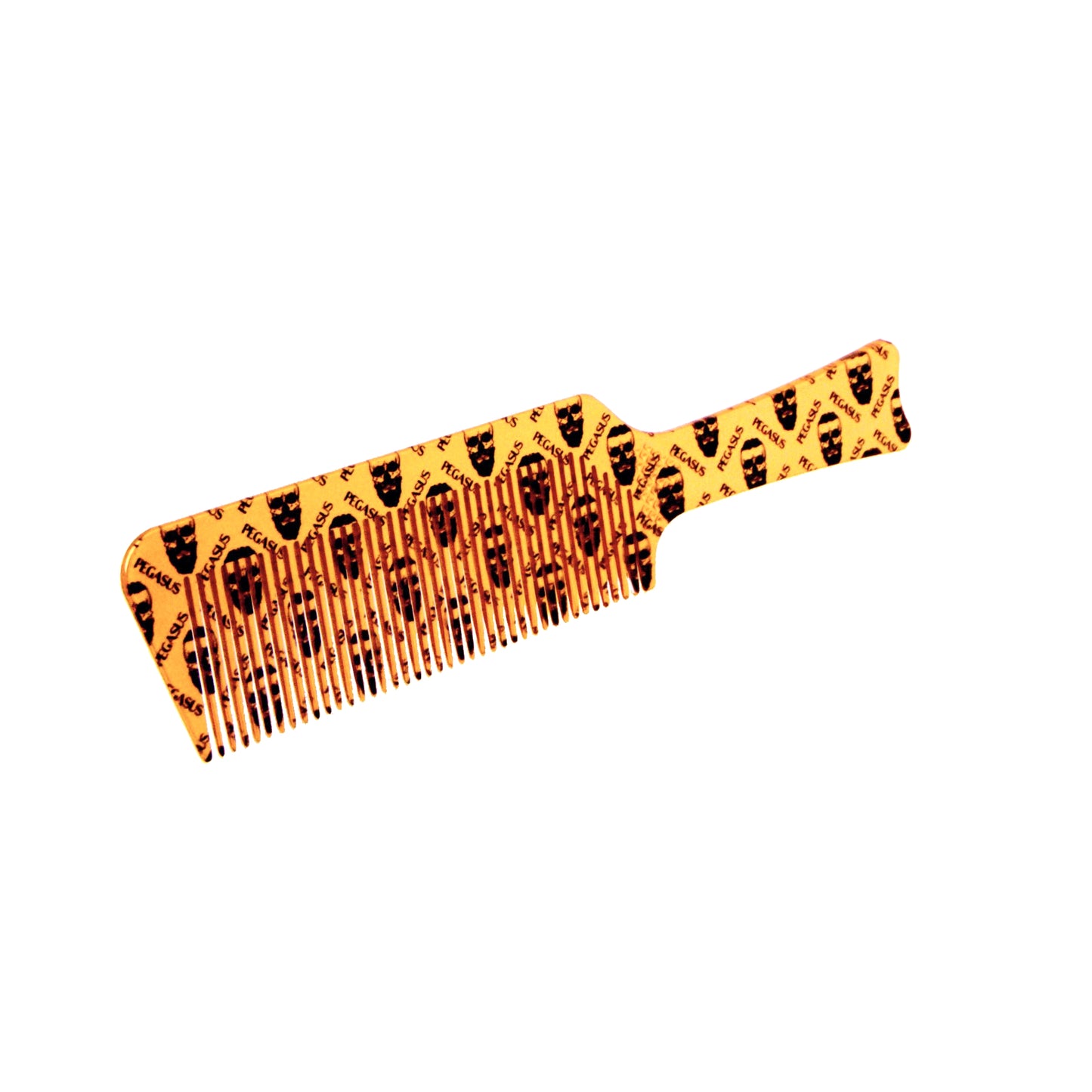 Pegasus Skulleto 514A, 8.75in Hard Rubber Fine Tooth Flattop Butch Comb, Handmade, Seamless, Smooth Edges, Anti Static, Heat and Chemically Resistant Comb | Peines de goma dura - Gold
