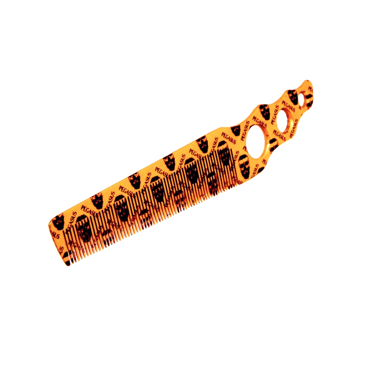 Pegasus Skulleto 518A, 8in Hard Rubber Fine Tooth Barber Clipper Comb, Handmade, Seamless, Smooth Edges, Anti Static, Heat and Chemically Resistant Comb | Peines de goma dura - Gold