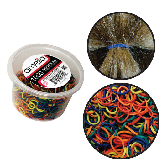 Amelia Beauty | 1/2in, Rainbow Mix, Elastic Rubber Band Pony Tail Holders | Made in USA, Ideal for Ponytails, Braids, Twists, Dreadlocks, Styling Accessories for Women, Men and Girls | 1000 Pack