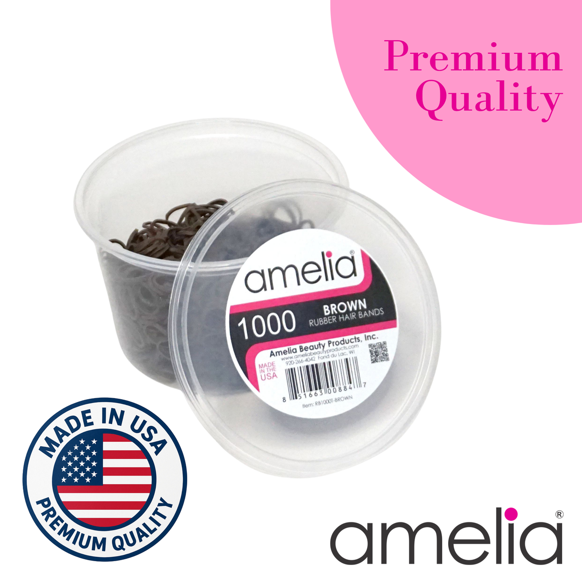 Amelia Beauty | 1000 Count, 1/2in Brown Rubber Hair Bands | Made in USA | Ideal for Ponytails, Braids, Twists & Locs