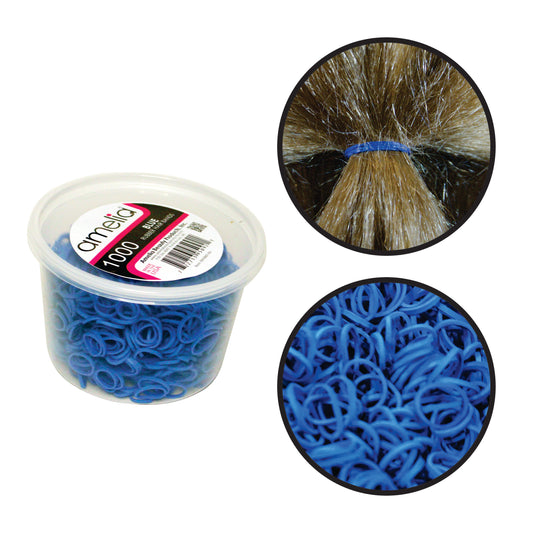 Amelia Beauty | 1/2in, Blue, Elastic Rubber Band Pony Tail Holders | Made in USA, Ideal for Ponytails, Braids, Twists, Dreadlocks, Styling Accessories for Women, Men and Girls | 1000 Pack