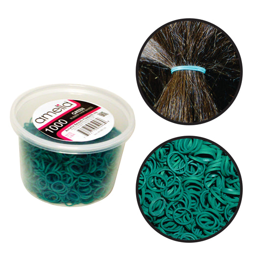 Amelia Beauty | 1/2in, Green, Elastic Rubber Band Pony Tail Holders | Made in USA, Ideal for Ponytails, Braids, Twists, Dreadlocks, Styling Accessories for Women, Men and Girls | 1000 Pack