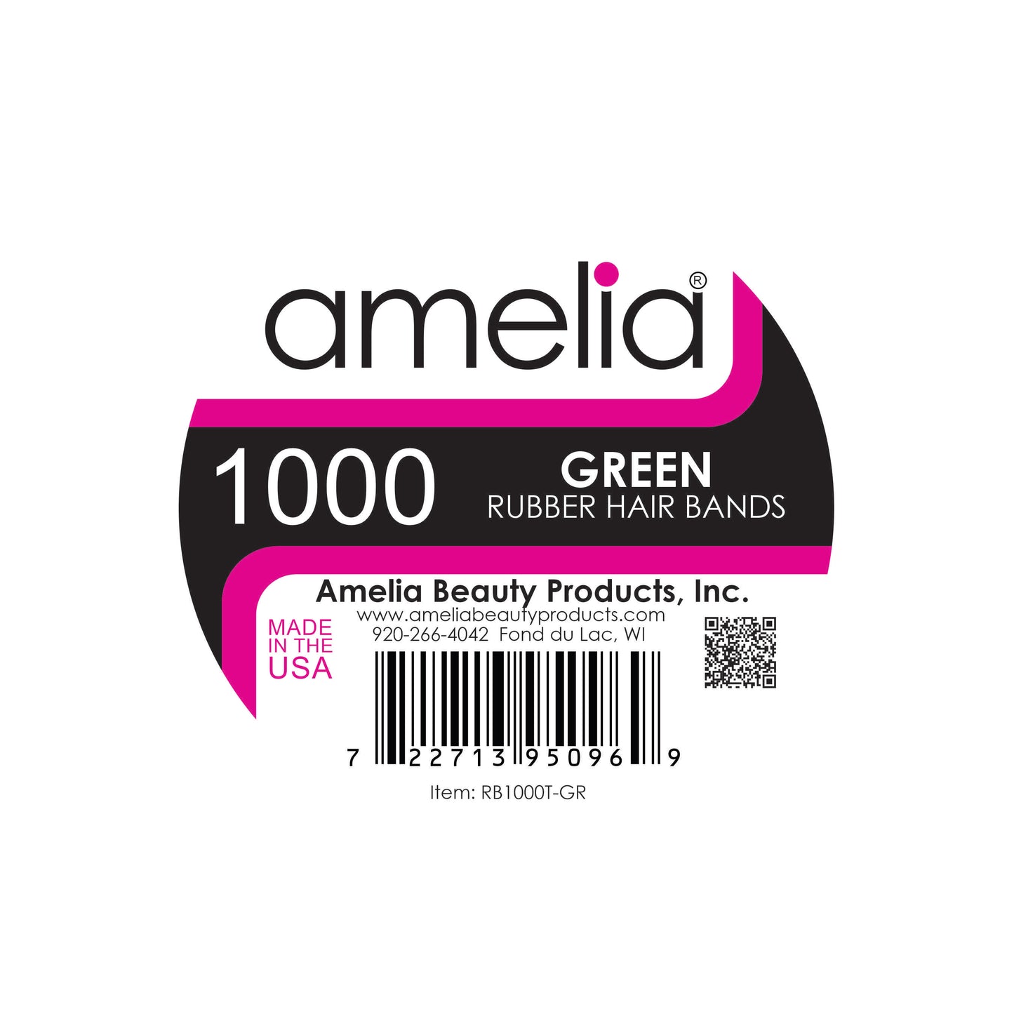Amelia Beauty | 1/2in, Green, Elastic Rubber Band Pony Tail Holders | Made in USA, Ideal for Ponytails, Braids, Twists, Dreadlocks, Styling Accessories for Women, Men and Girls | 1000 Pack