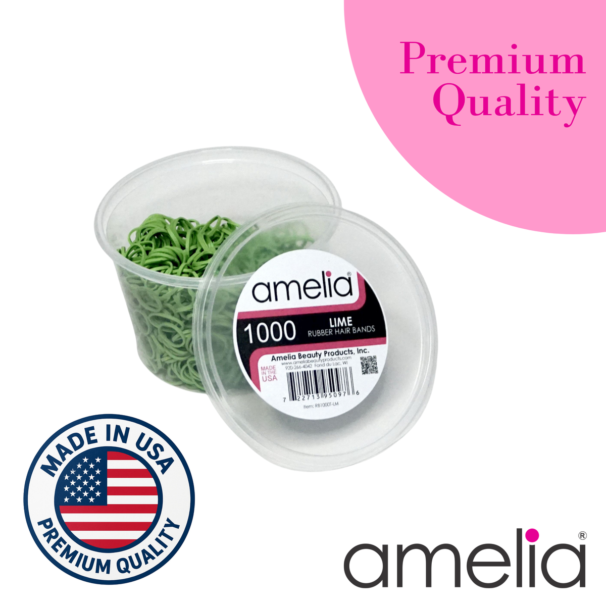 Amelia Beauty | 1000 Count, 1/2in Lime Rubber Hair Bands | Made in USA | Ideal for Ponytails, Braids, Twists & Locs