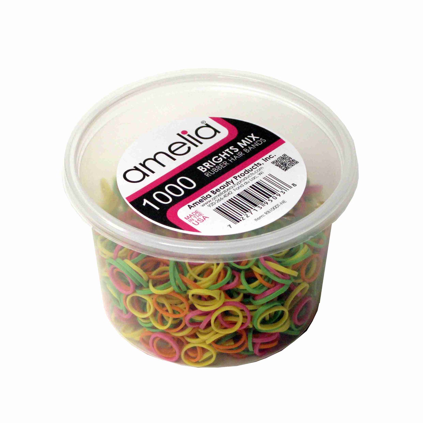 Amelia Beauty | 1/2in, Brights Neon Mix, Elastic Rubber Band Pony Tail Holders | Made in USA, Ideal for Ponytails, Braids, Twists, Dreadlocks, Styling Accessories for Women, Men and Girls | 1000 Pack