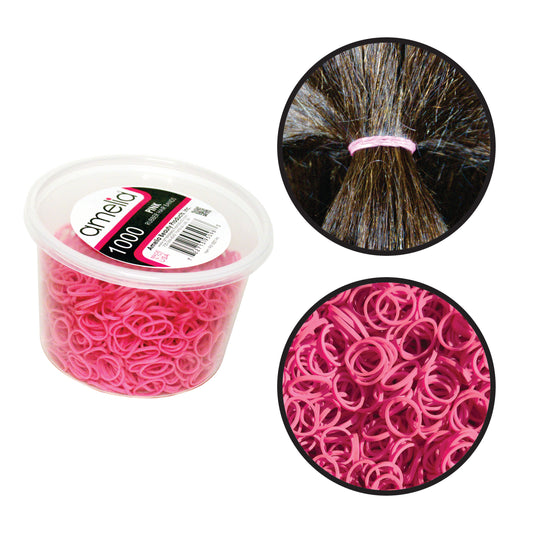 Amelia Beauty | 1/2in, Pink, Elastic Rubber Band Pony Tail Holders | Made in USA, Ideal for Ponytails, Braids, Twists, Dreadlocks, Styling Accessories for Women, Men and Girls | 1000 Pack