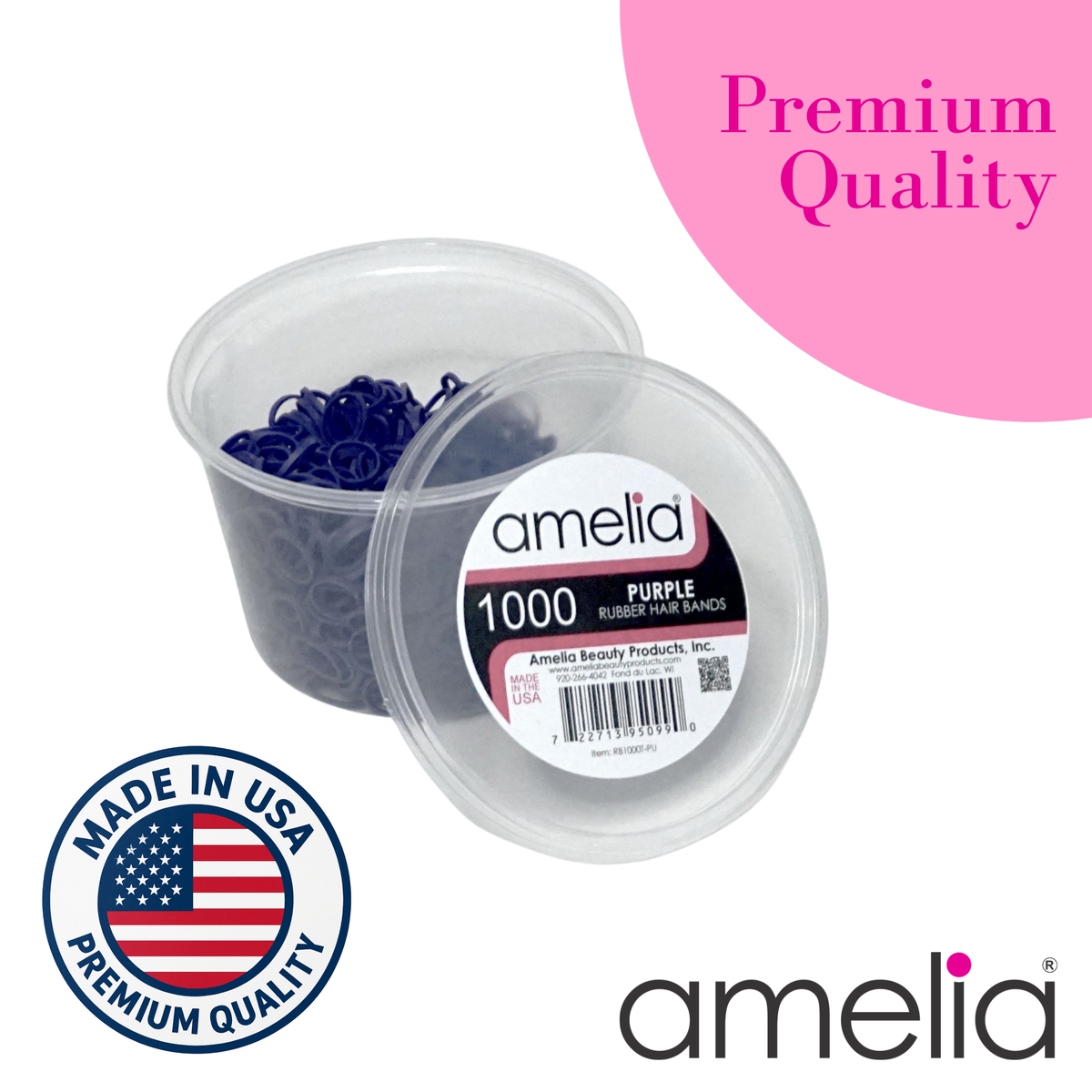 Amelia Beauty | 1000 Count, 1/2in Purple Rubber Hair Bands | Made in USA | Ideal for Ponytails, Braids, Twists & Locs
