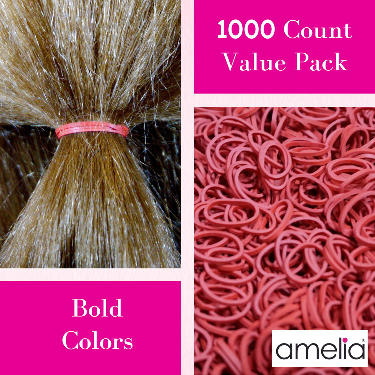 Amelia Beauty | 1000 Count, 1/2in Red Rubber Hair Bands | Made in USA | Ideal for Ponytails, Braids, Twists & Locs