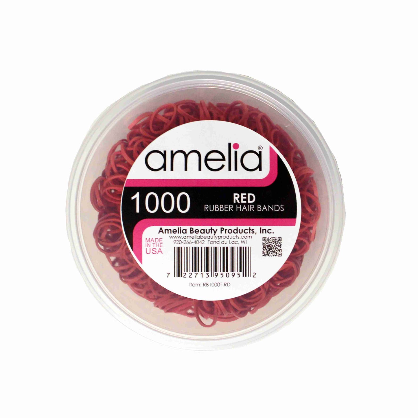 Amelia Beauty | 1/2in, Red, Elastic Rubber Band Pony Tail Holders | Made in USA, Ideal for Ponytails, Braids, Twists, Dreadlocks, Styling Accessories for Women, Men and Girls | 1000 Pack