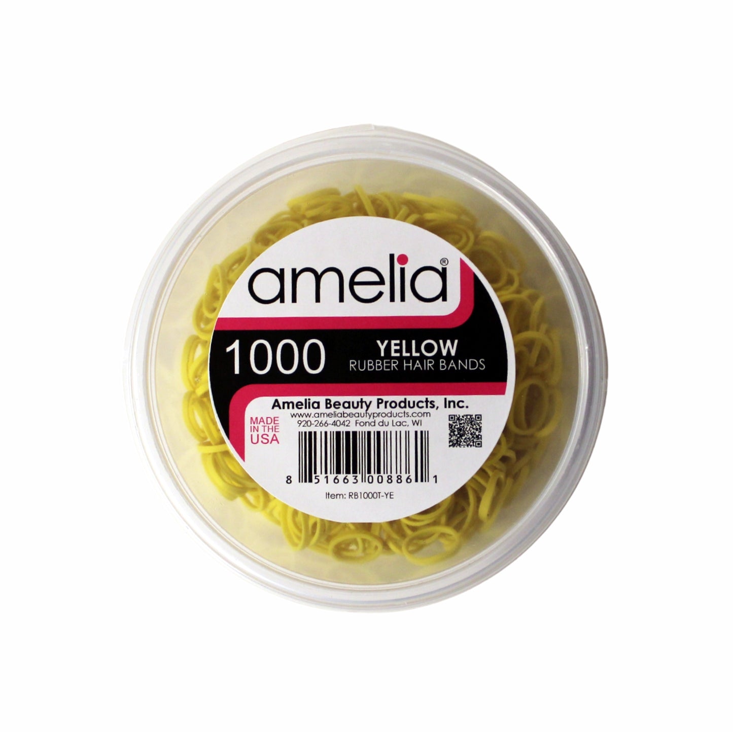 Amelia Beauty | 1/2in, Yellow, Elastic Rubber Band Pony Tail Holders | Made in USA, Ideal for Ponytails, Braids, Twists, Dreadlocks, Styling Accessories for Women, Men and Girls | 1000 Pack