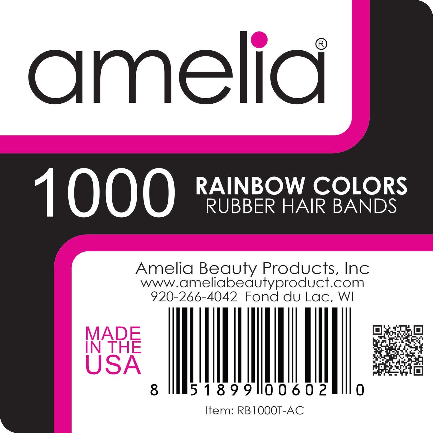 Amelia Beauty | 1/2in, Rainbow Mix, Elastic Rubber Band Pony Tail Holders | Made in USA, Ideal for Ponytails, Braids, Twists, Dreadlocks, Styling Accessories for Women, Men and Girls | 1000 Pack