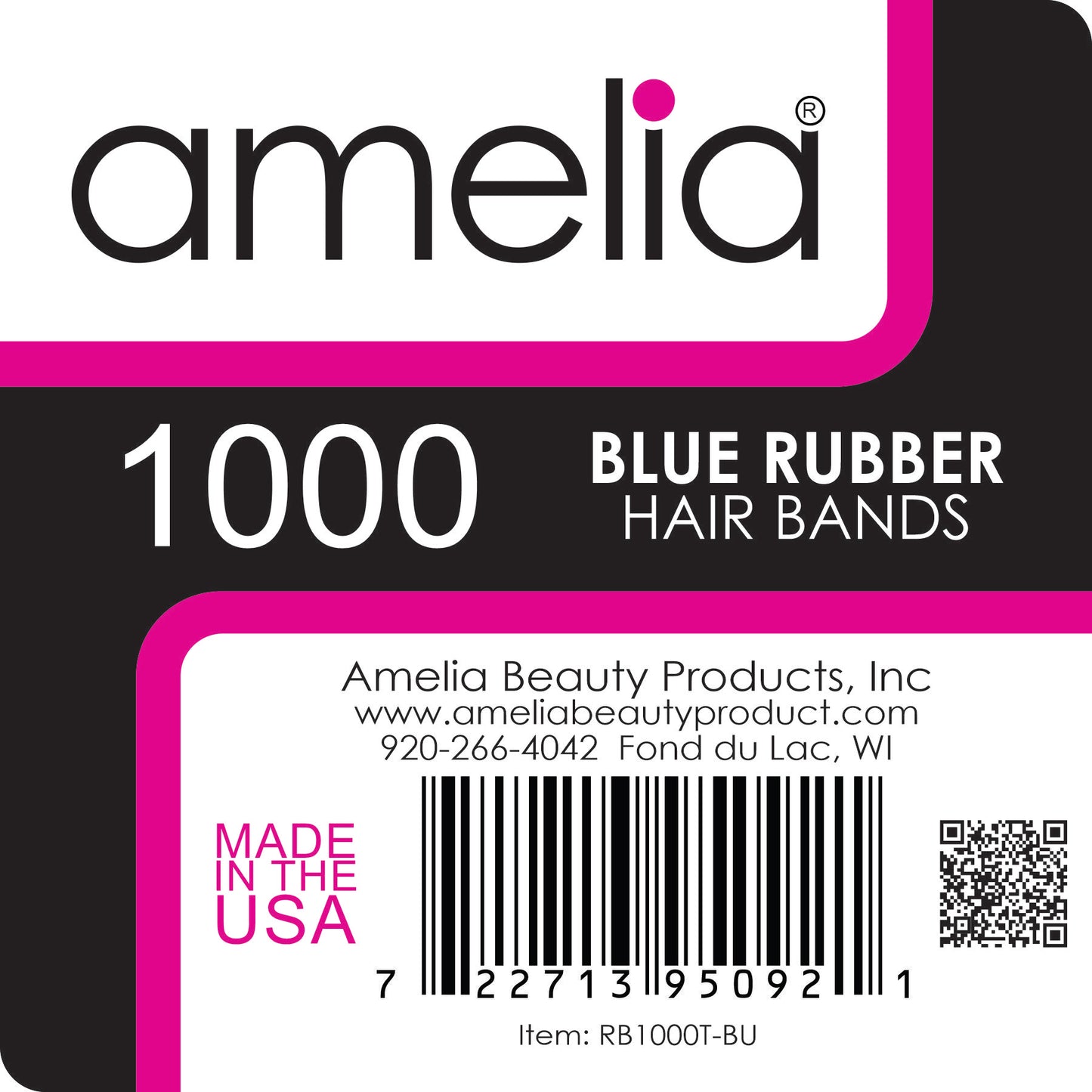 Amelia Beauty | 1/2in, Blue, Elastic Rubber Band Pony Tail Holders | Made in USA, Ideal for Ponytails, Braids, Twists, Dreadlocks, Styling Accessories for Women, Men and Girls | 1000 Pack