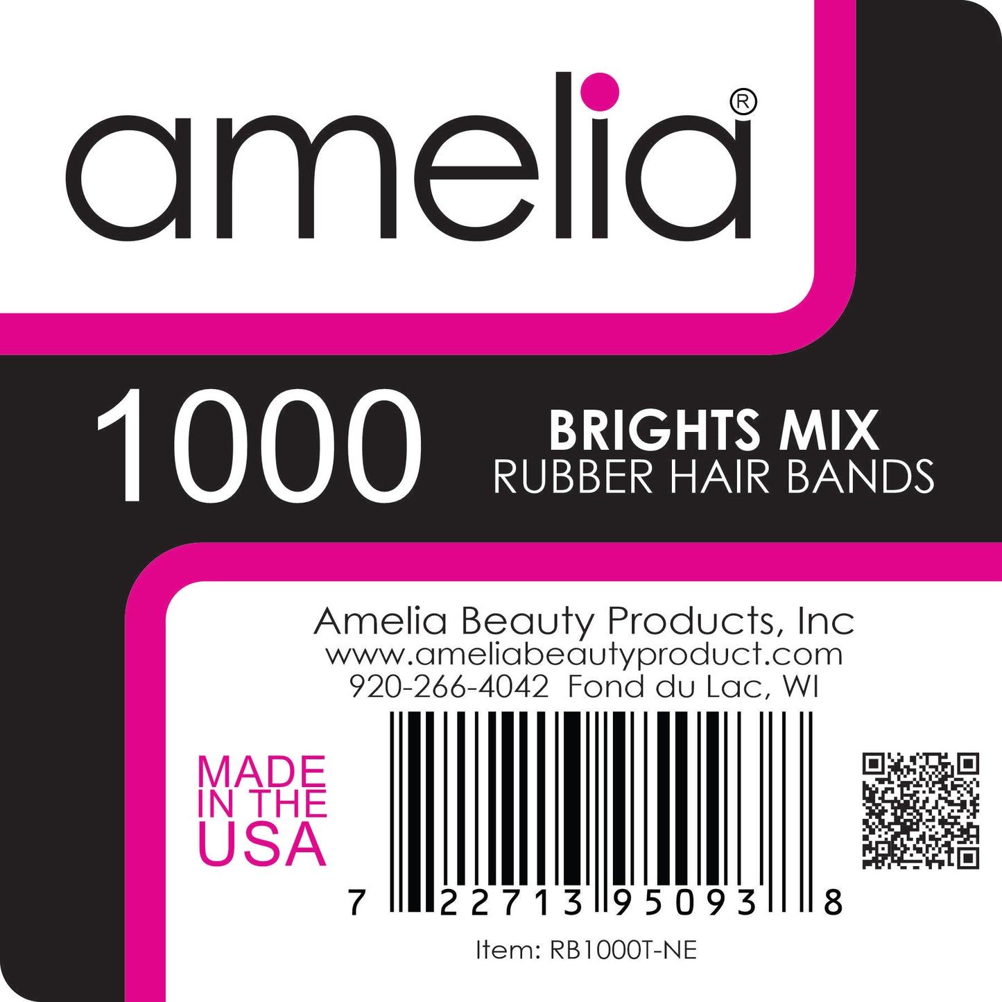 Amelia Beauty | 1/2in, Brights Neon Mix, Elastic Rubber Band Pony Tail Holders | Made in USA, Ideal for Ponytails, Braids, Twists, Dreadlocks, Styling Accessories for Women, Men and Girls | 1000 Pack