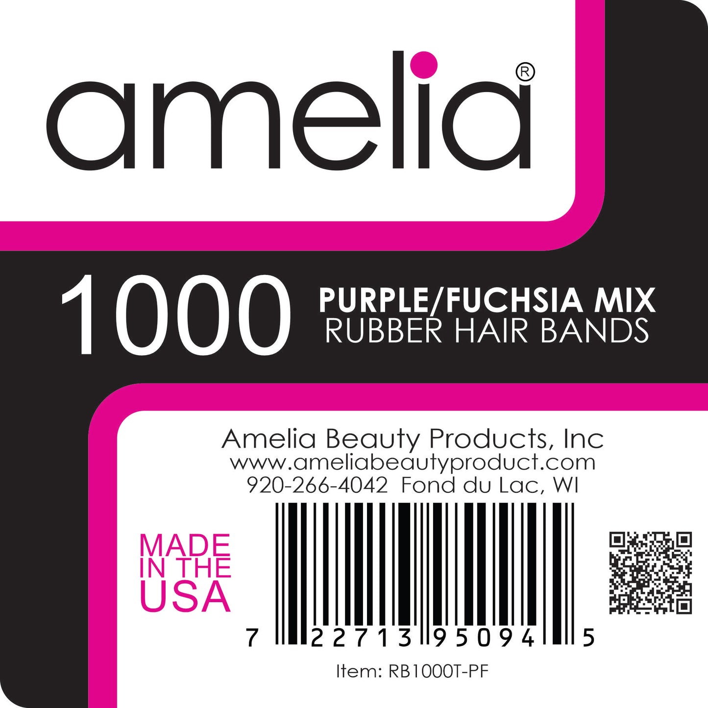 Amelia Beauty | 1/2in, Purple and Fuchsia Mix, Elastic Rubber Band Pony Tail Holders | Made in USA, Ideal for Ponytails, Braids, Twists, Dreadlocks, Styling Accessories for Women, Men and Girls | 1000 Pack