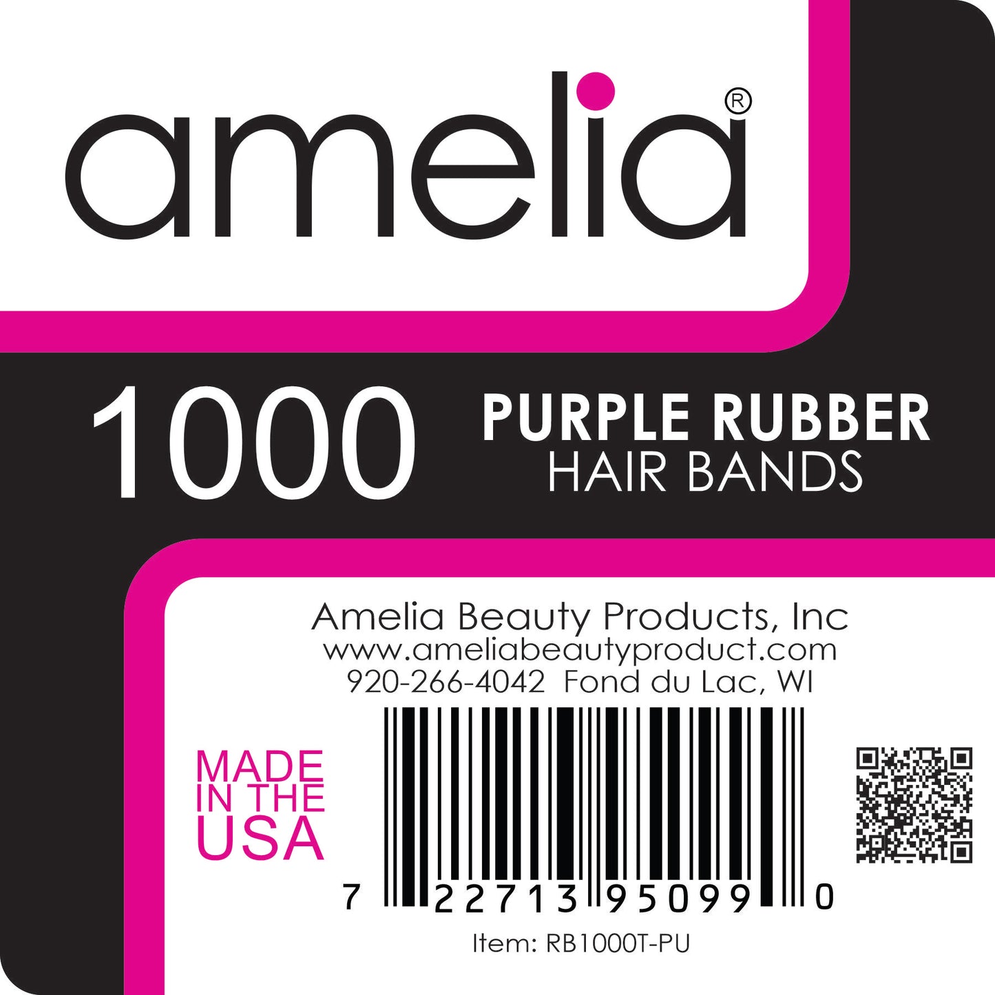 Amelia Beauty | 1/2in, Purple, Elastic Rubber Band Pony Tail Holders | Made in USA, Ideal for Ponytails, Braids, Twists, Dreadlocks, Styling Accessories for Women, Men and Girls | 1000 Pack