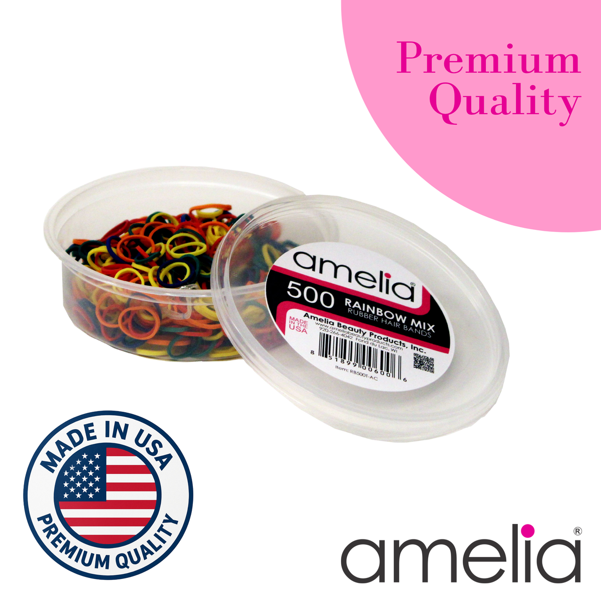 Amelia Beauty | 500 Count, 1/2in Rainbow Mix Rubber Hair Bands | Made in USA | Ideal for Ponytails, Braids, Twists & Locs
