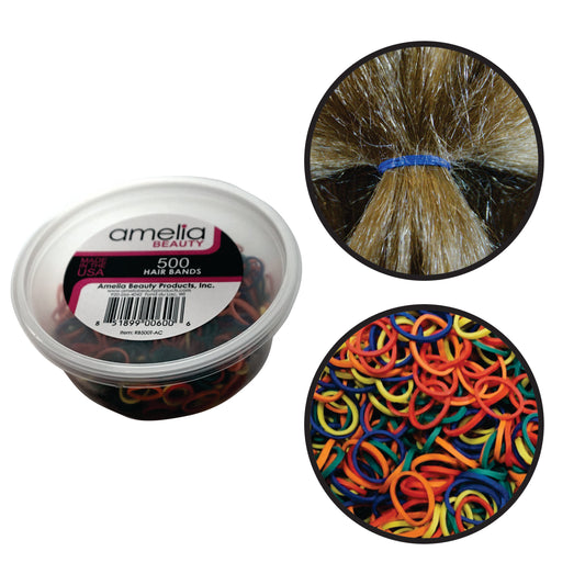 Amelia Beauty | 1/2in, Rainbow Mix, Elastic Rubber Band Pony Tail Holders | Made in USA, Ideal for Ponytails, Braids, Twists, Dreadlocks, Styling Accessories for Women, Men and Girls | 500 Pack