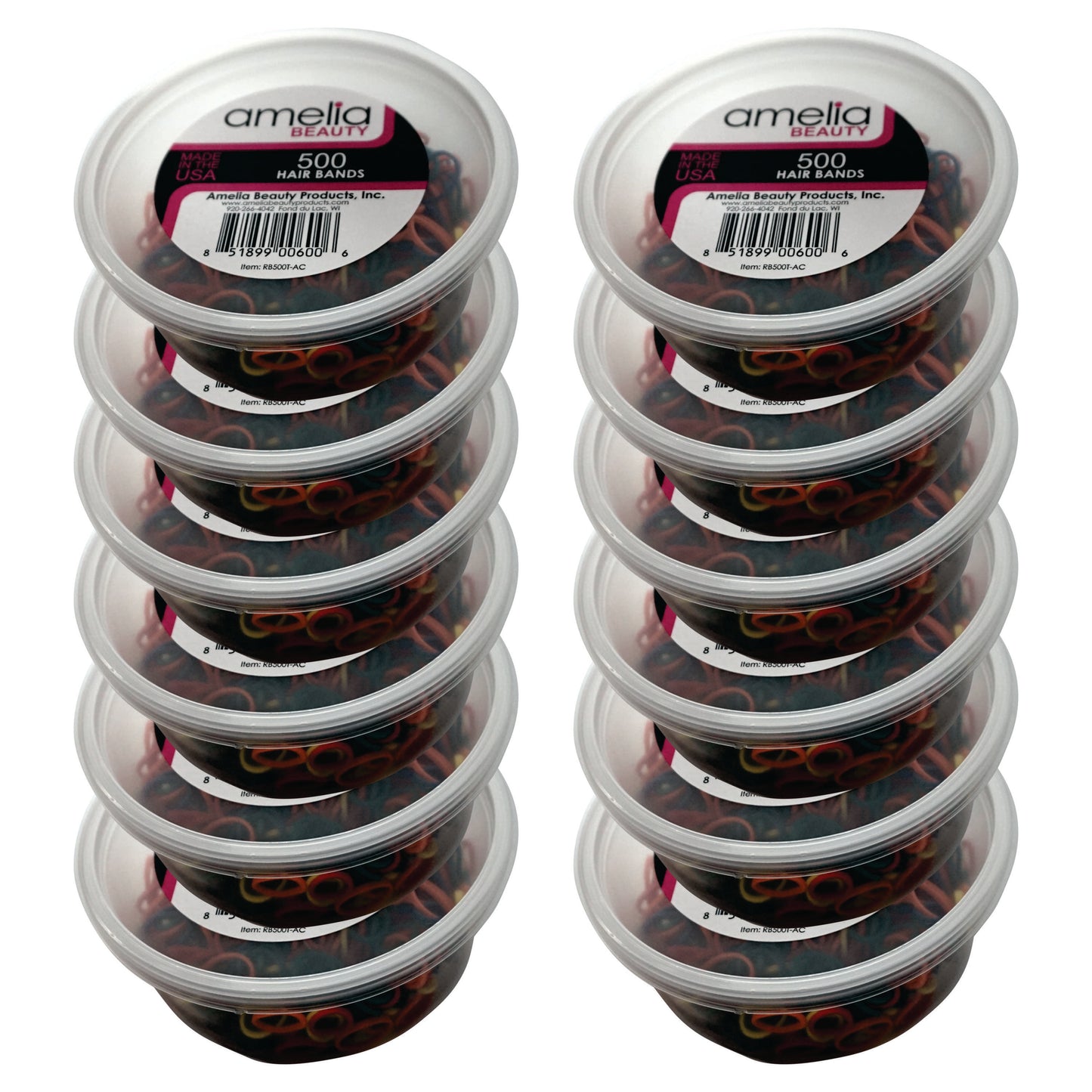 Amelia Beauty | 1/2in, 500ct Elastic Rubber Band Pony Tail Holders | Made in USA | Dozen Pack