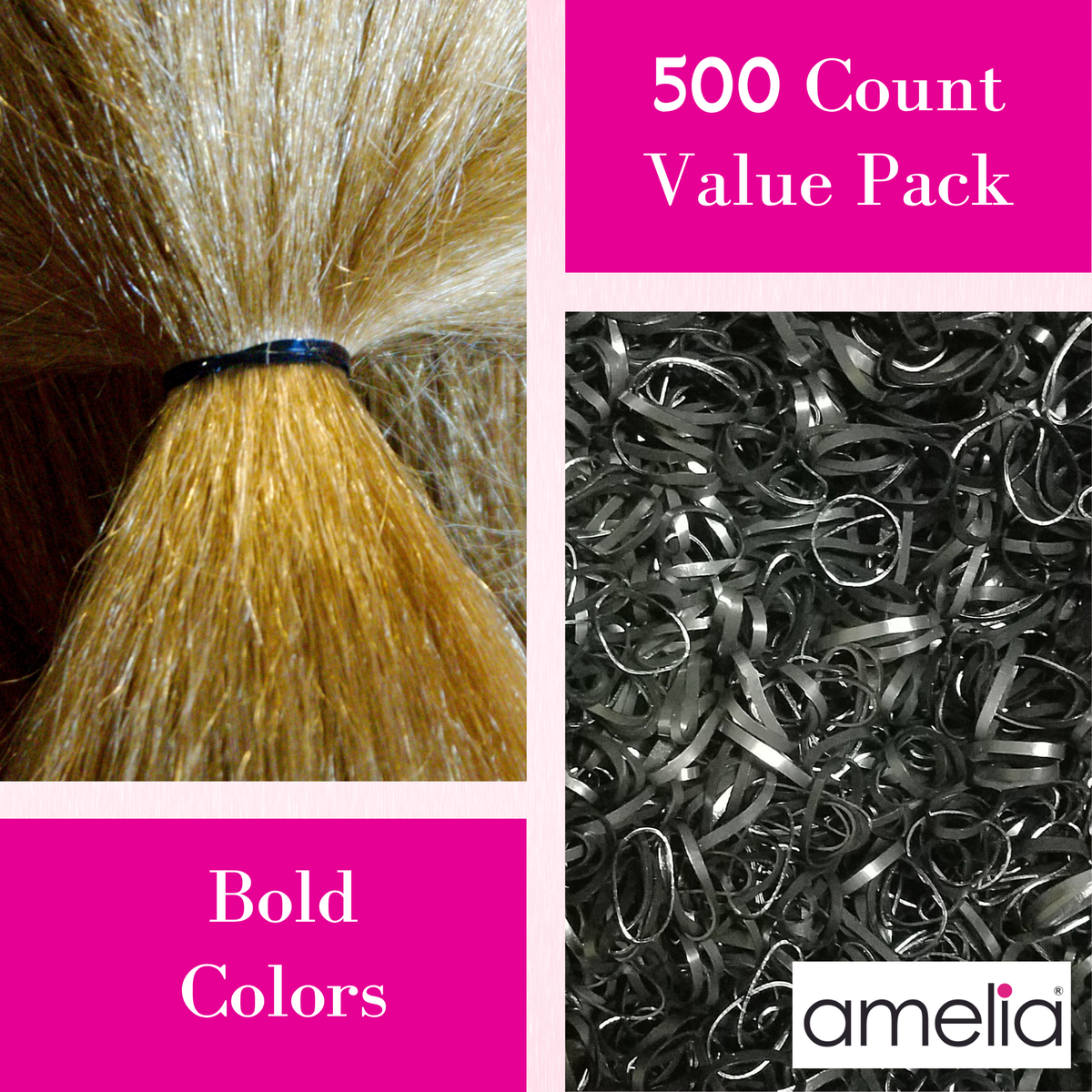 Amelia Beauty 500 Count Small Black Tangle-Free Elastic Ponytail Holders, 1/2-Inch Hair Ties for Ponytails, Braids, Twists & Hair Sectioning, Made in USA