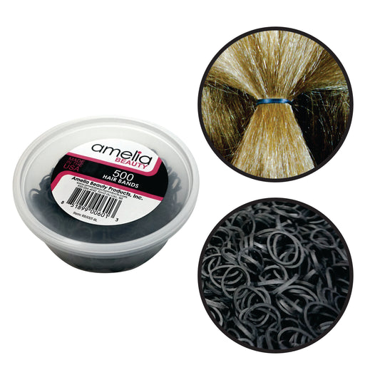 Amelia Beauty | 1/2in, Black, Elastic Rubber Band Pony Tail Holders | Made in USA, Ideal for Ponytails, Braids, Twists, Dreadlocks, Styling Accessories for Women, Men and Girls | 500 Pack