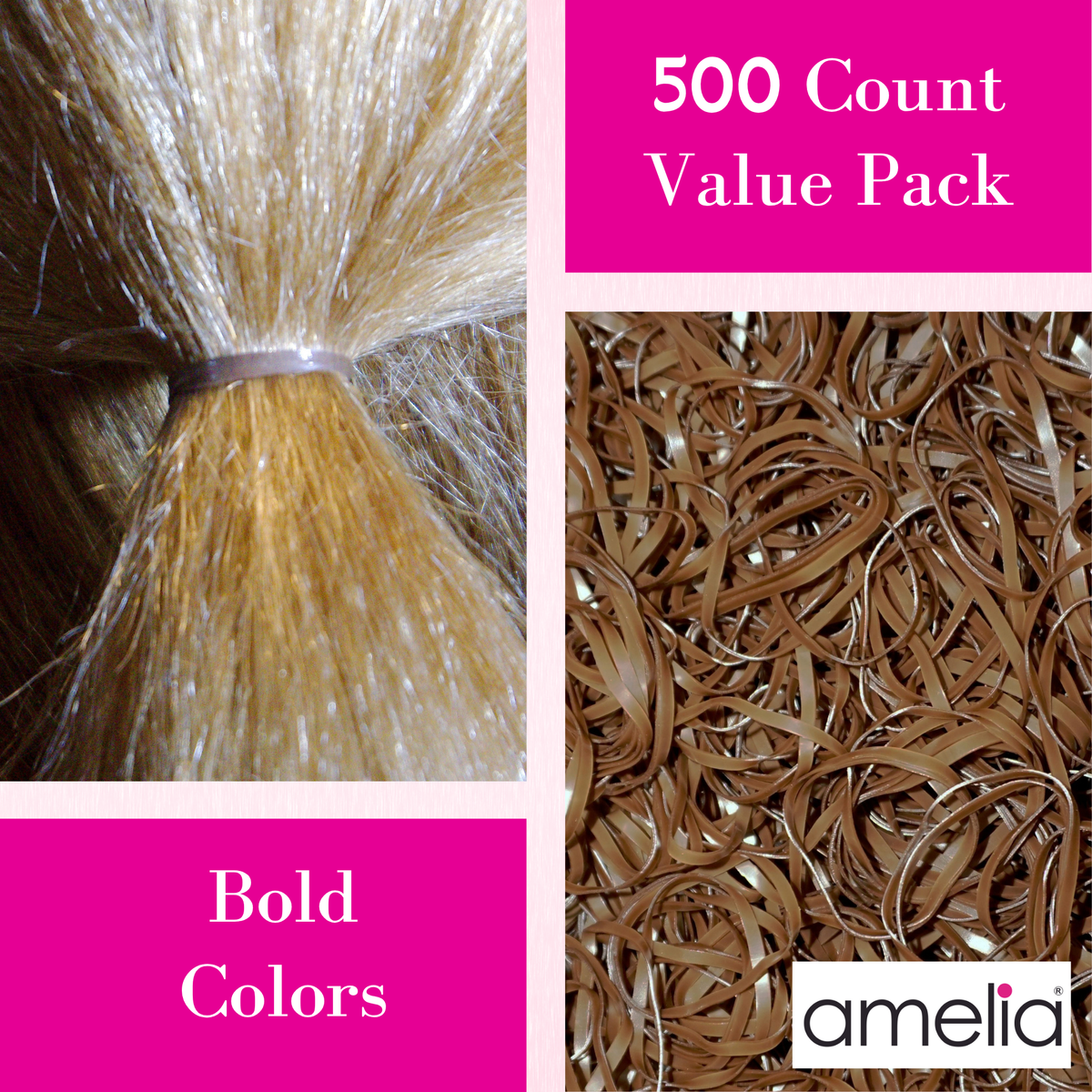 Amelia Beauty 500 Count Small Brown Tangle-Free Elastic Ponytail Holders, 1/2-Inch Hair Ties for Ponytails, Braids, Twists & Hair Sectioning, Made in USA