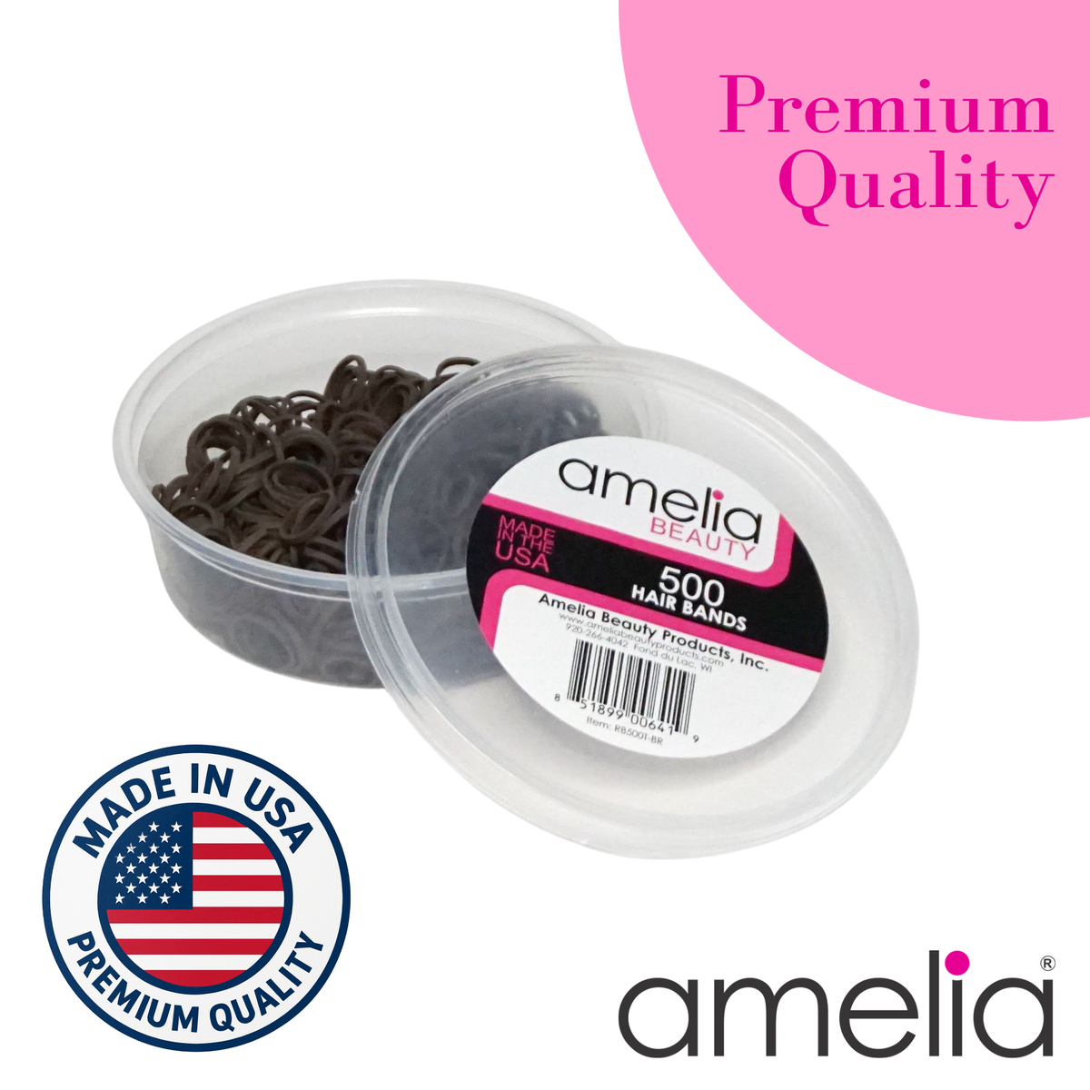Amelia Beauty | 500 Count, 1/2in Brown Rubber Hair Bands | Made in USA | Ideal for Ponytails, Braids, Twists & Locs