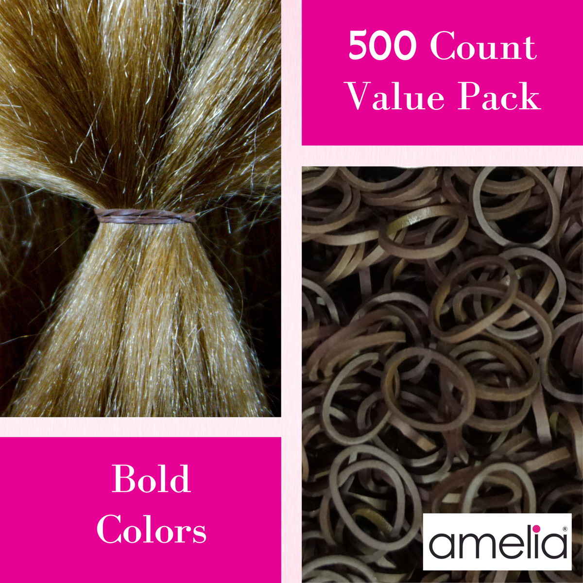 Amelia Beauty | 500 Count, 1/2in Brown Rubber Hair Bands | Made in USA | Ideal for Ponytails, Braids, Twists & Locs