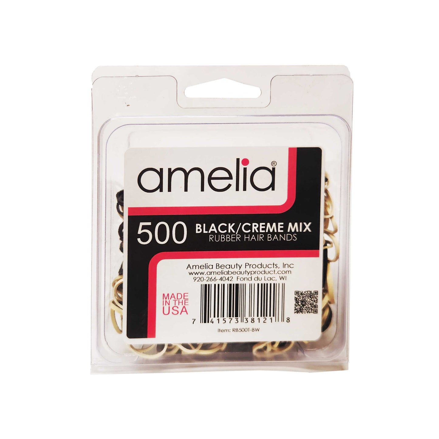 Amelia Beauty | 1/2in, Black and Creme Mix, Elastic Rubber Band Pony Tail Holders | Made in USA, Ideal for Ponytails, Braids, Twists, Dreadlocks, Styling Accessories for Women, Men and Girls | 500 Pack