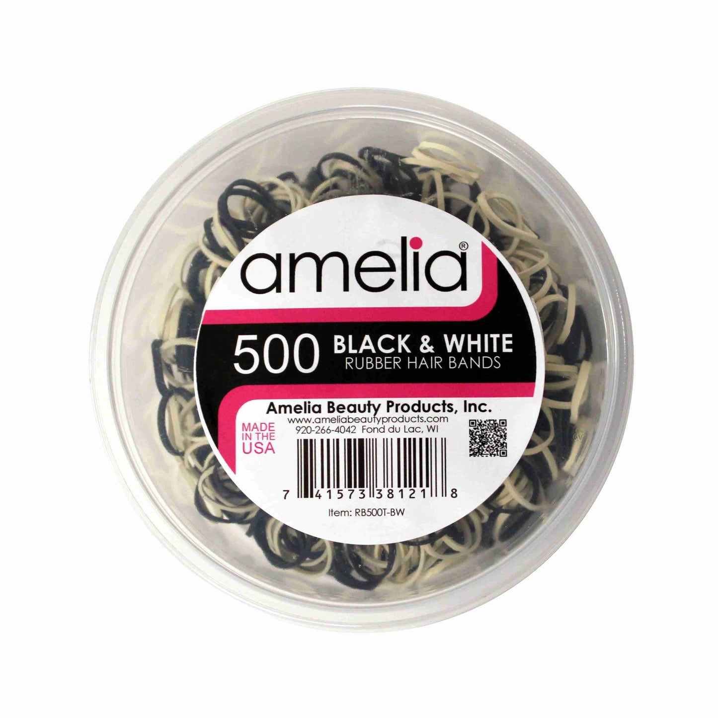 Amelia Beauty | 1/2in, Black and Creme Mix, Elastic Rubber Band Pony Tail Holders | Made in USA, Ideal for Ponytails, Braids, Twists, Dreadlocks, Styling Accessories for Women, Men and Girls | 500 Pack