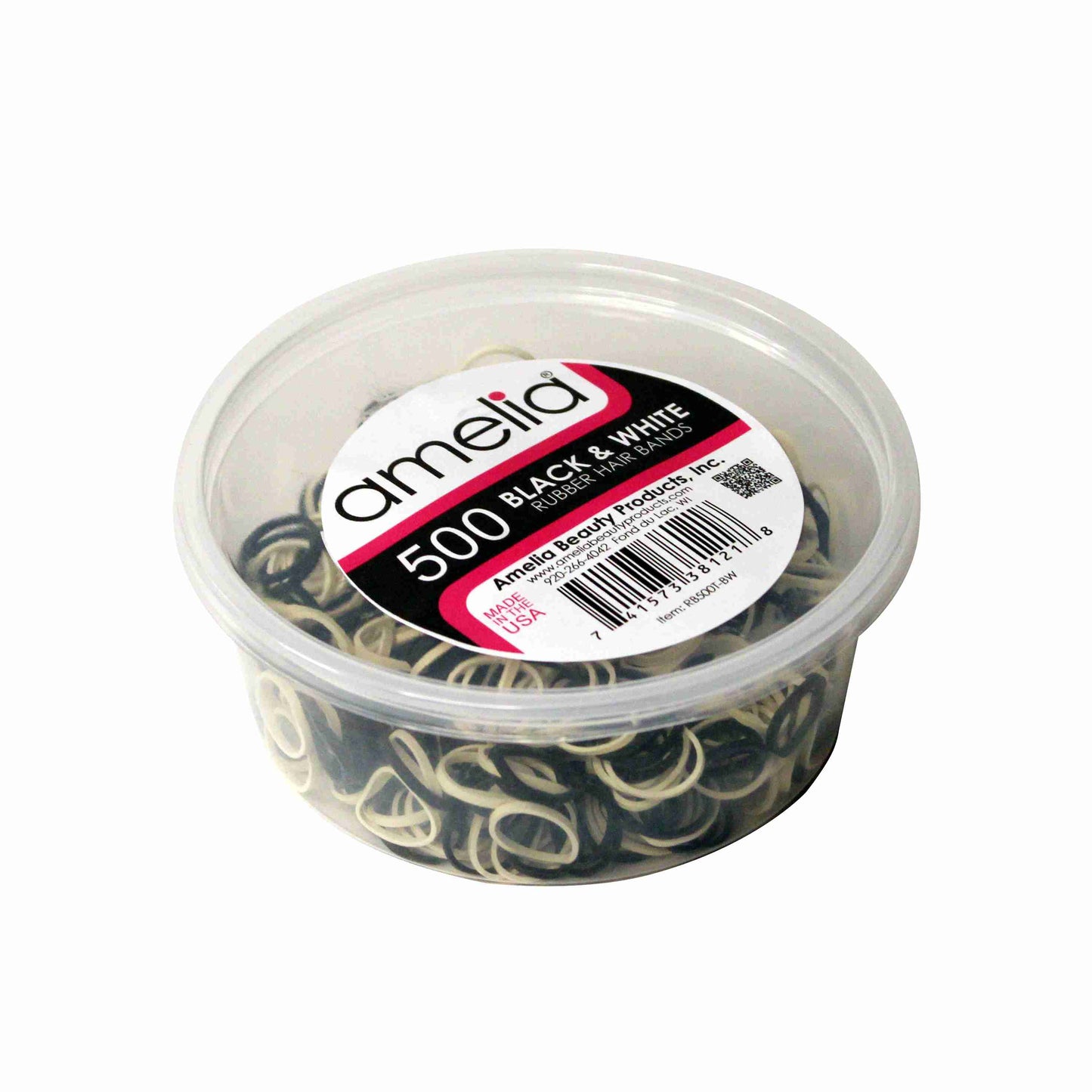 Amelia Beauty | 1/2in, Black and Creme Mix, Elastic Rubber Band Pony Tail Holders | Made in USA, Ideal for Ponytails, Braids, Twists, Dreadlocks, Styling Accessories for Women, Men and Girls | 500 Pack