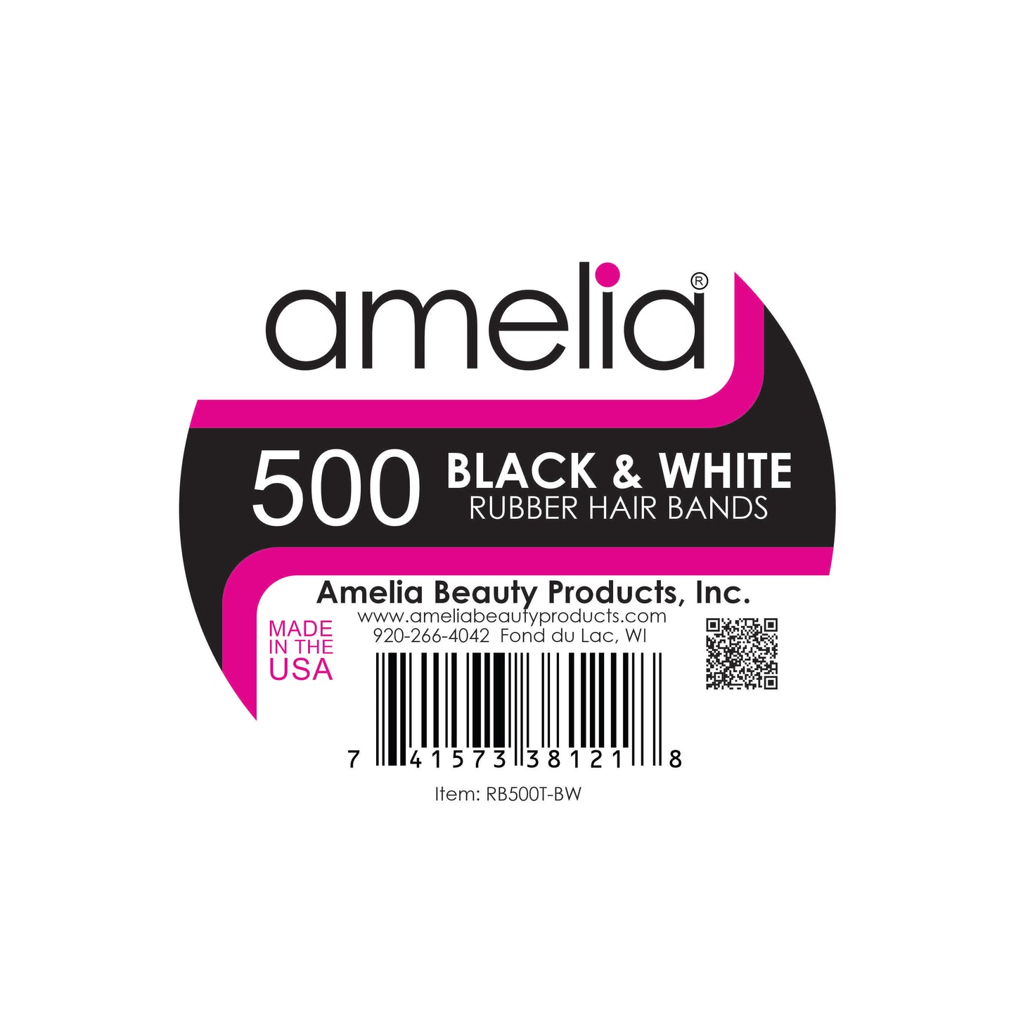 Amelia Beauty | 1/2in, Black and Creme Mix, Elastic Rubber Band Pony Tail Holders | Made in USA, Ideal for Ponytails, Braids, Twists, Dreadlocks, Styling Accessories for Women, Men and Girls | 500 Pack