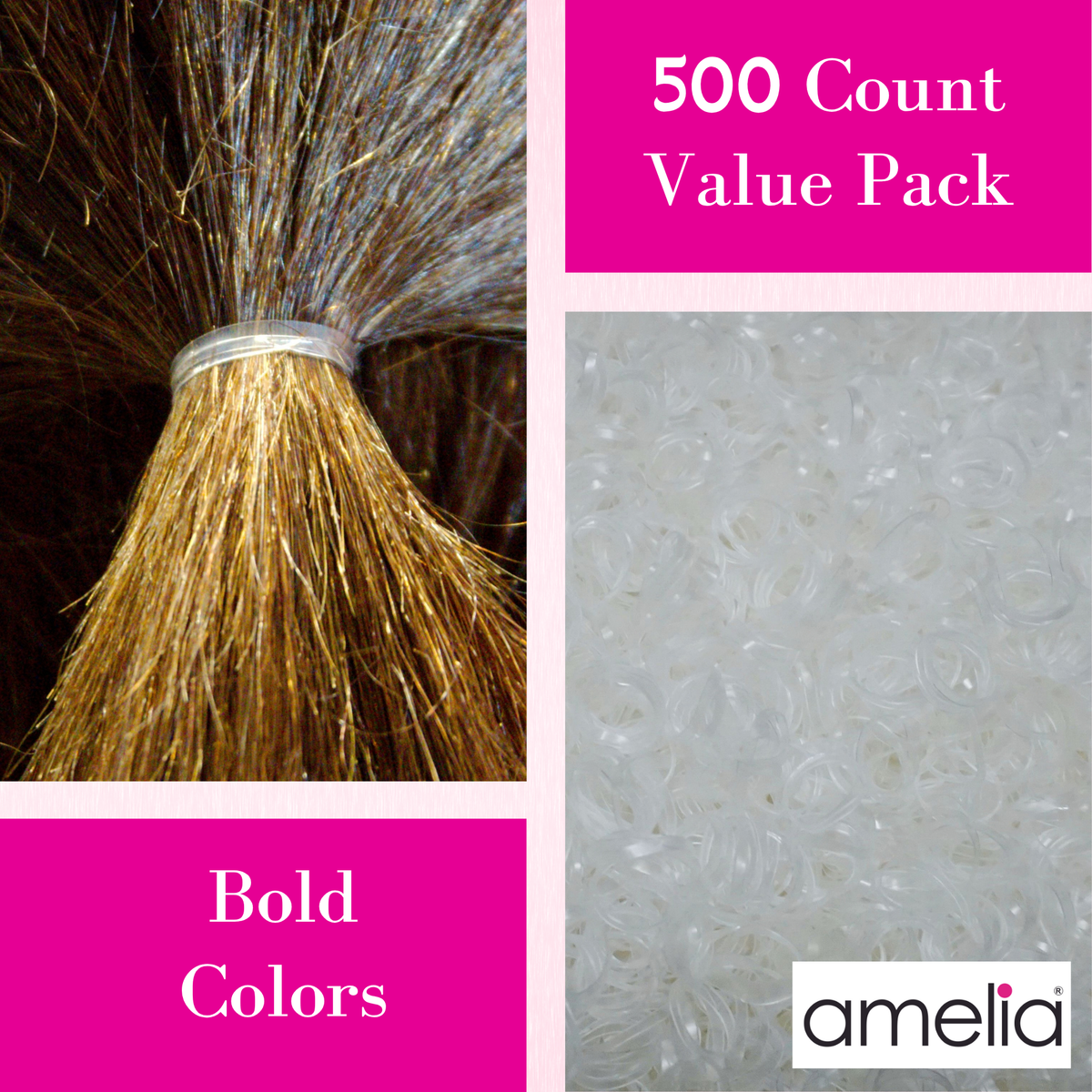 Amelia Beauty 500 Count Small Clear Tangle-Free Elastic Ponytail Holders, 1/2-Inch Hair Ties for Ponytails, Braids, Twists & Hair Sectioning, Made in USA