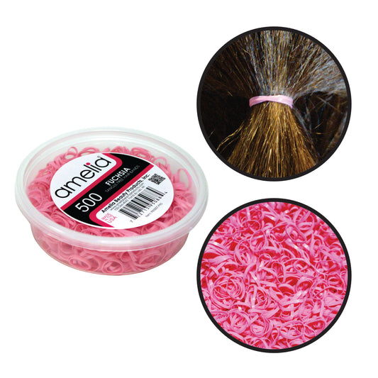 Amelia Beauty 500 Count Small Fuchsia (Pink) Tangle-Free Elastic Ponytail Holders, 1/2-Inch Hair Ties for Ponytails, Braids, Twists & Hair Sectioning, Made in USA