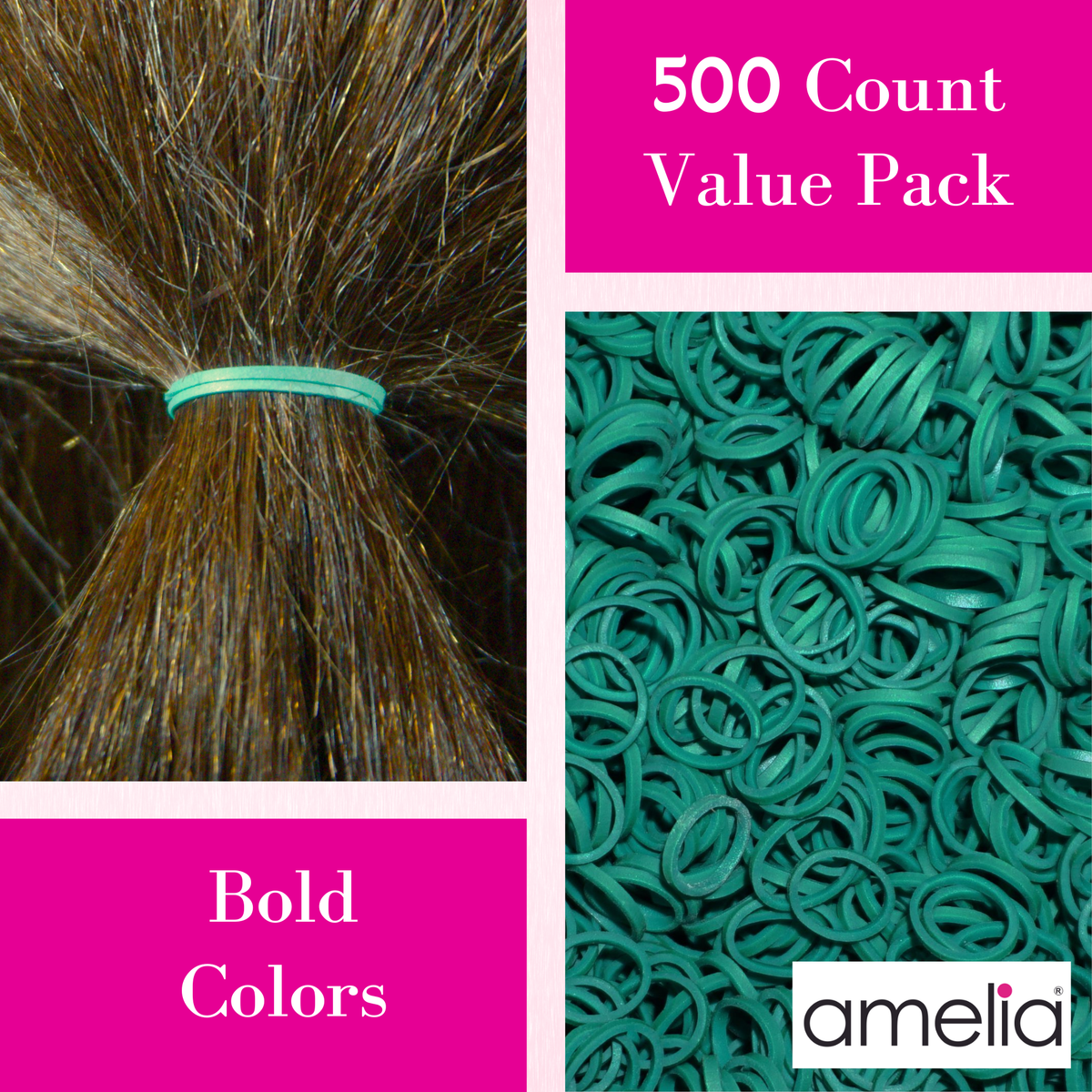 Amelia Beauty | 500 Count, 1/2in Green Rubber Hair Bands | Made in USA | Ideal for Ponytails, Braids, Twists & Locs