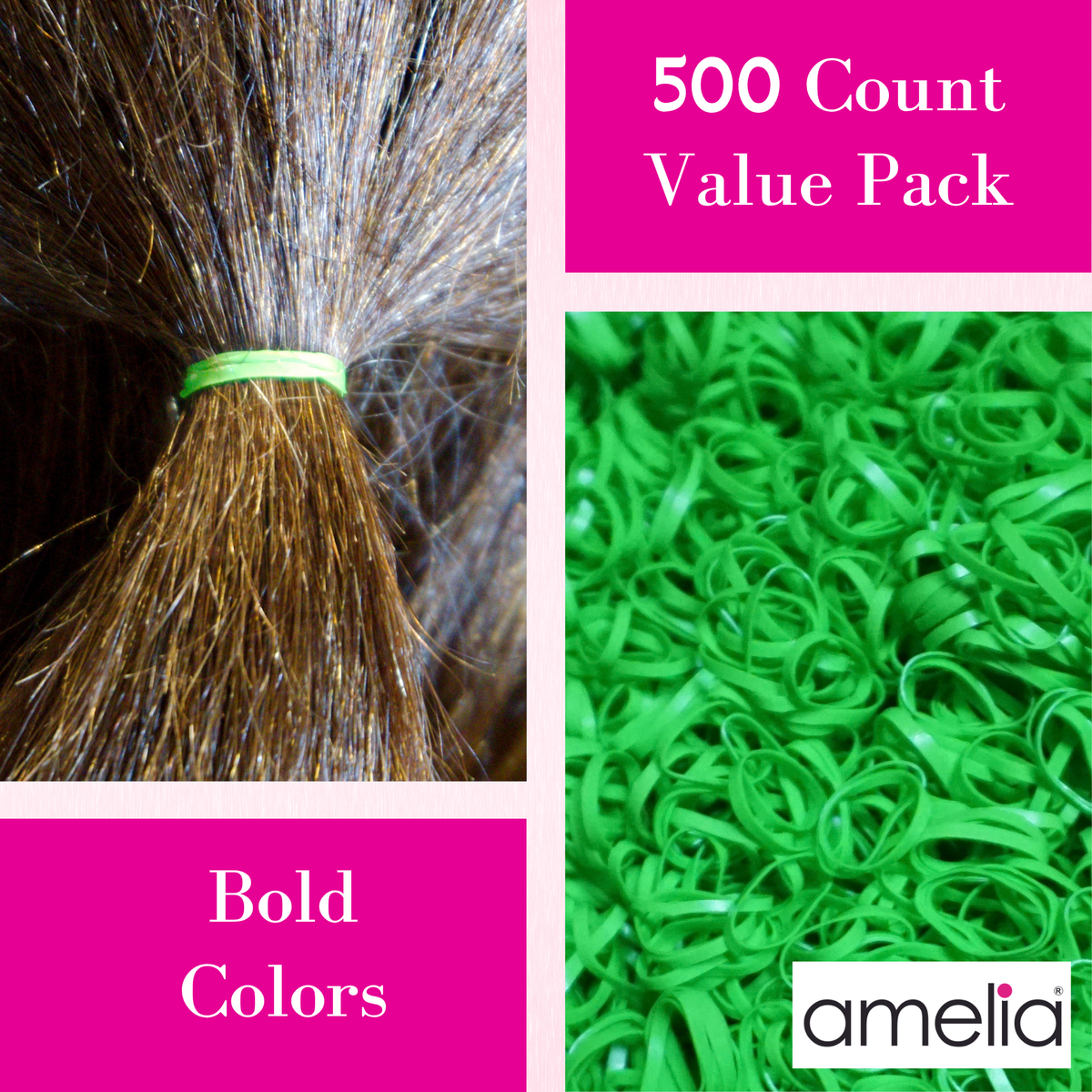 Amelia Beauty 500 Count Small Lime Tangle-Free Elastic Ponytail Holders, 1/2-Inch Hair Ties for Ponytails, Braids, Twists & Hair Sectioning, Made in USA
