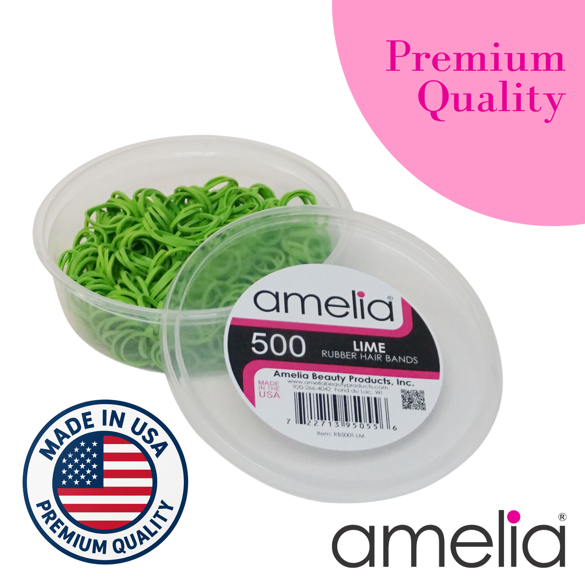 Amelia Beauty | 500 Count, 1/2in Lime Rubber Hair Bands | Made in USA | Ideal for Ponytails, Braids, Twists & Locs