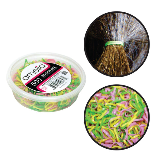 Amelia Beauty 500 Count Small Brights Mix Tangle-Free Elastic Ponytail Holders, 1/2-Inch Hair Ties for Ponytails, Braids, Twists & Hair Sectioning, Made in USA