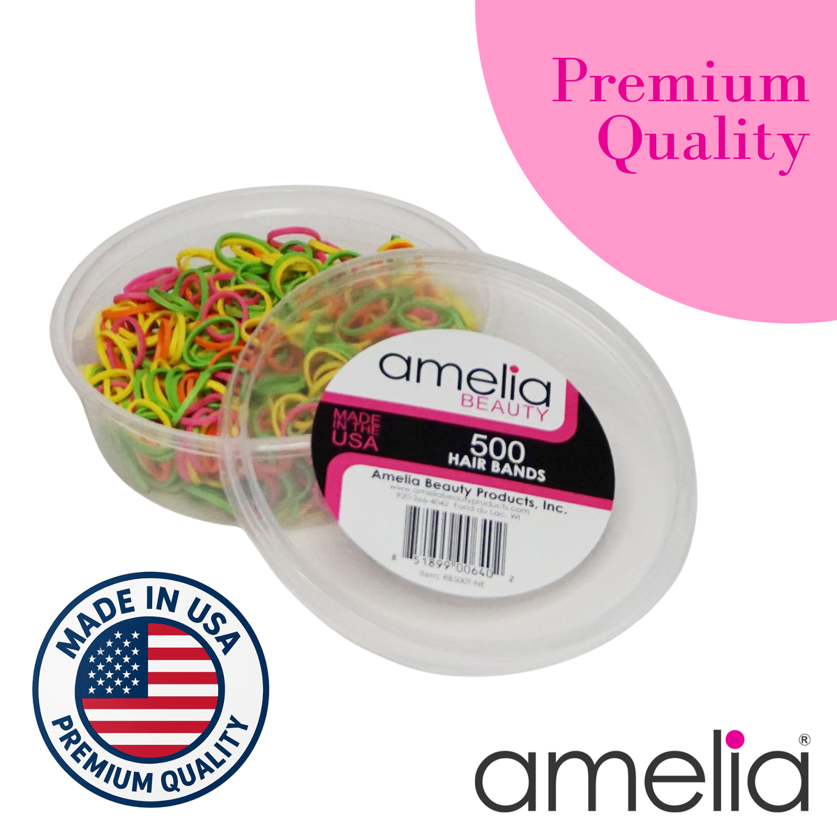 Amelia Beauty | 500 Count, 1/2in Brights Mix Rubber Hair Bands | Made in USA | Ideal for Ponytails, Braids, Twists & Locs