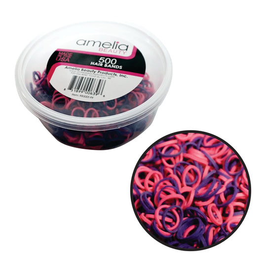 Amelia Beauty | 1/2in, Purple and Fuchsia Mix, Elastic Rubber Band Pony Tail Holders | Made in USA, Ideal for Ponytails, Braids, Twists, Dreadlocks, Styling Accessories for Women, Men and Girls | 500 Pack