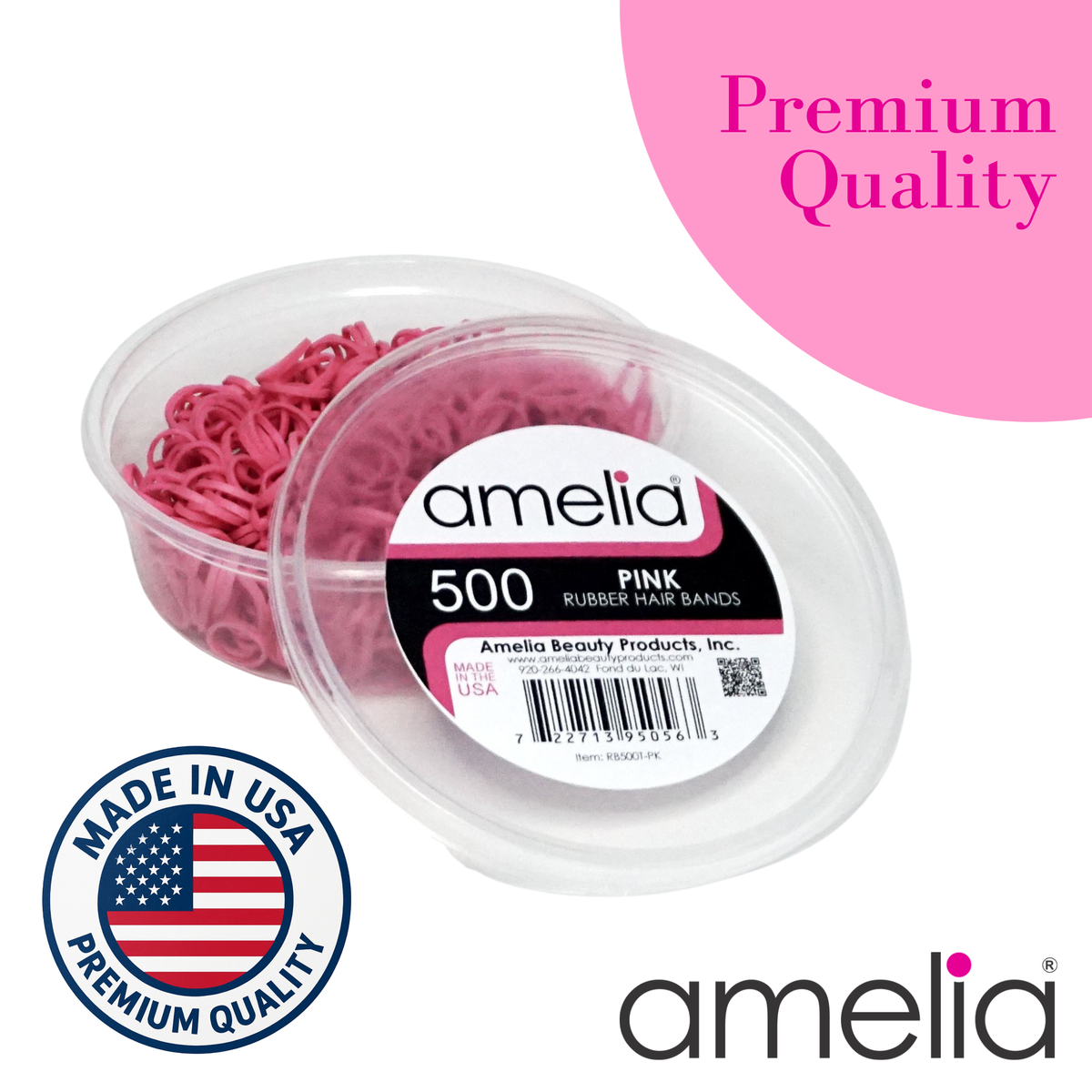 Amelia Beauty | 500 Count, 1/2in Pink Rubber Hair Bands | Made in USA | Ideal for Ponytails, Braids, Twists & Locs