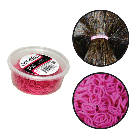 Amelia Beauty | 1/2in, Pink, Elastic Rubber Band Pony Tail Holders | Made in USA, Ideal for Ponytails, Braids, Twists, Dreadlocks, Styling Accessories for Women, Men and Girls | 500 Pack