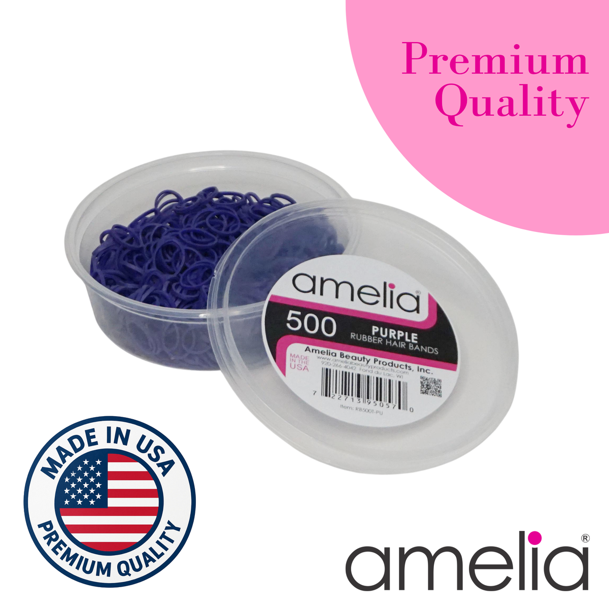Amelia Beauty | 500 Count, 1/2in Purple Rubber Hair Bands | Made in USA | Ideal for Ponytails, Braids, Twists & Locs