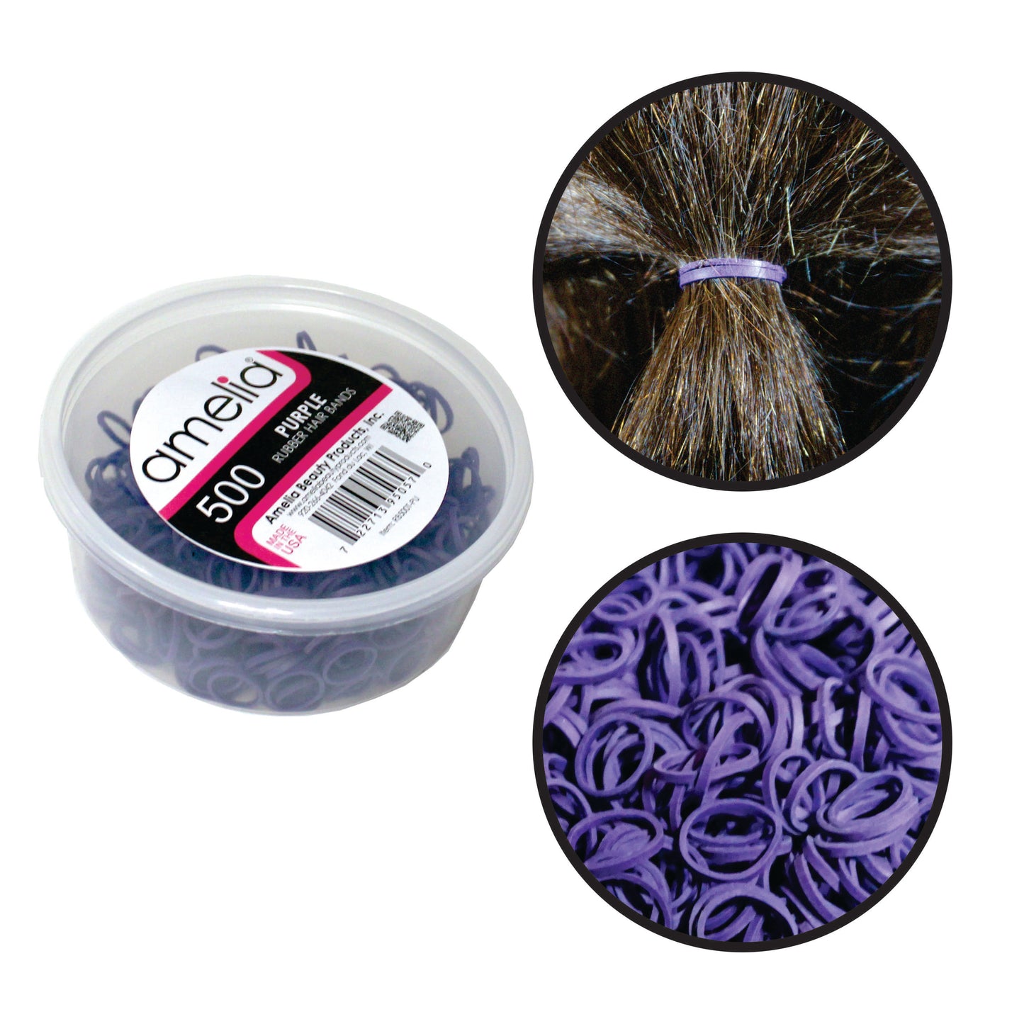 Amelia Beauty | 1/2in, Purple, Elastic Rubber Band Pony Tail Holders | Made in USA, Ideal for Ponytails, Braids, Twists, Dreadlocks, Styling Accessories for Women, Men and Girls | 500 Pack