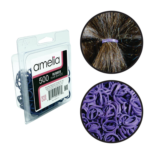 Amelia Beauty | 1/2in, Purple, Elastic Rubber Band Pony Tail Holders | Made in USA, Ideal for Ponytails, Braids, Twists, Dreadlocks, Styling Accessories for Women, Men and Girls | 500 Pack