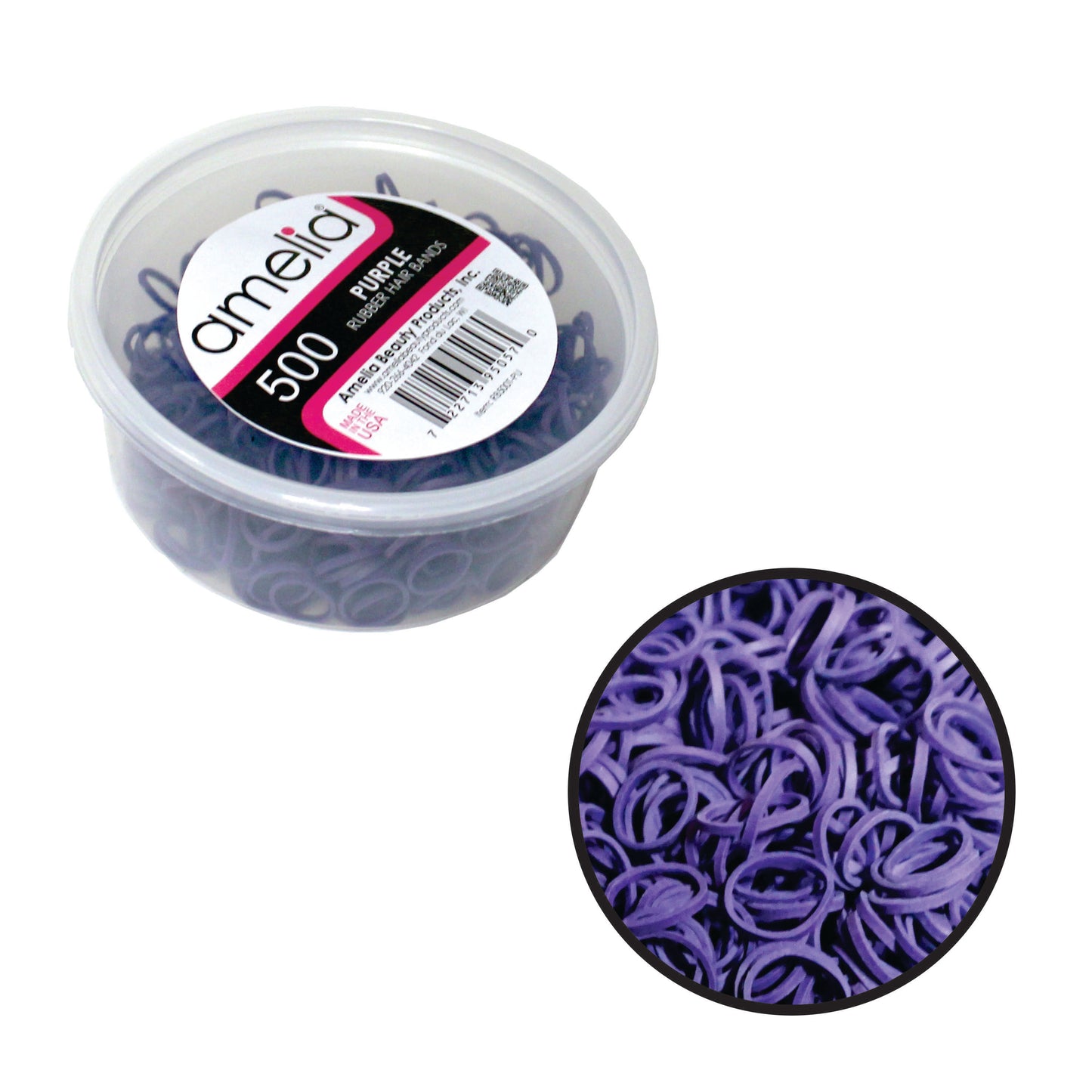 Amelia Beauty | 1/2in, Purple, Elastic Rubber Band Pony Tail Holders | Made in USA, Ideal for Ponytails, Braids, Twists, Dreadlocks, Styling Accessories for Women, Men and Girls | 500 Pack