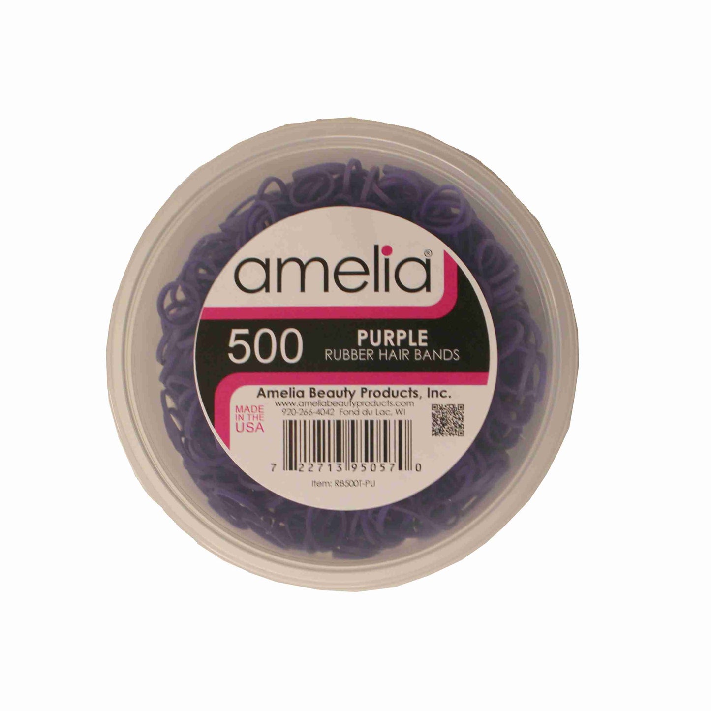 Amelia Beauty | 1/2in, Purple, Elastic Rubber Band Pony Tail Holders | Made in USA, Ideal for Ponytails, Braids, Twists, Dreadlocks, Styling Accessories for Women, Men and Girls | 500 Pack