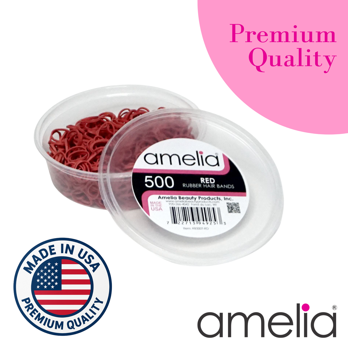 Amelia Beauty | 500 Count, 1/2in Red Rubber Hair Bands | Made in USA | Ideal for Ponytails, Braids, Twists & Locs